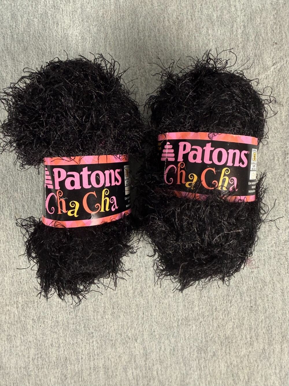 Patons Cha Cha Eyelash Fun Fur Yarn Night Club Black Lot of 2 x 50 gm Skeins
